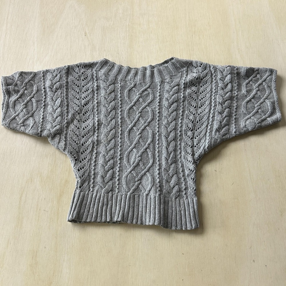 Express Sweater Womens Small Gray Crew Neck Cable-Knit Short Sleeve Dolman